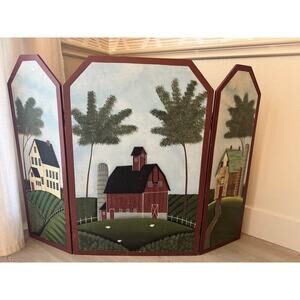 RARE Warren Kimble 90s Art Country Living Print 3 Panel Fireplace Screen Cover
